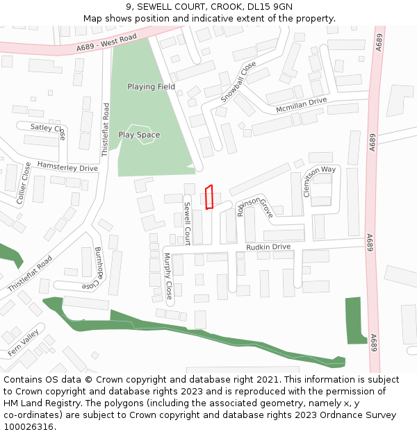 9, SEWELL COURT, CROOK, DL15 9GN: Location map and indicative extent of plot