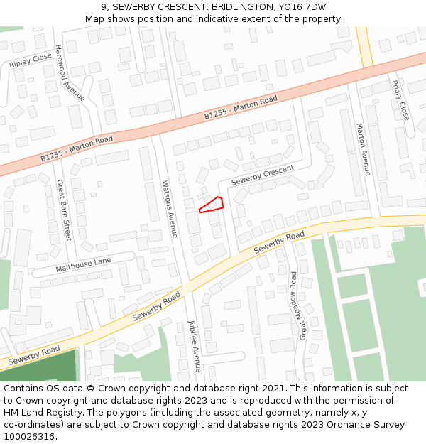 9, SEWERBY CRESCENT, BRIDLINGTON, YO16 7DW: Location map and indicative extent of plot