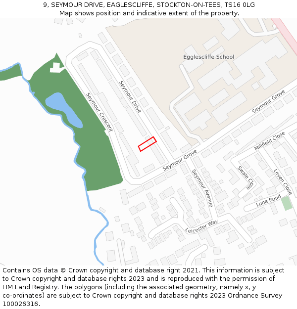 9, SEYMOUR DRIVE, EAGLESCLIFFE, STOCKTON-ON-TEES, TS16 0LG: Location map and indicative extent of plot