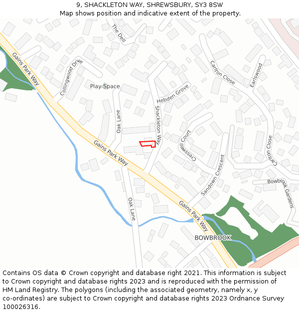 9, SHACKLETON WAY, SHREWSBURY, SY3 8SW: Location map and indicative extent of plot