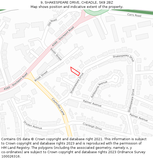 9, SHAKESPEARE DRIVE, CHEADLE, SK8 2BZ: Location map and indicative extent of plot