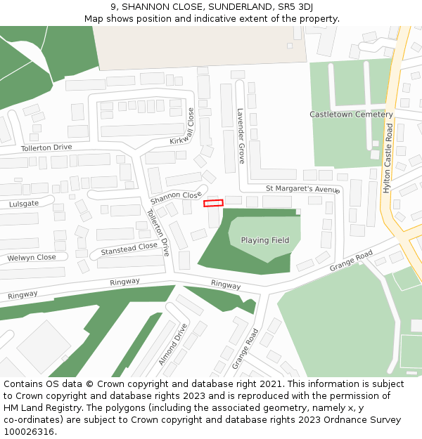 9, SHANNON CLOSE, SUNDERLAND, SR5 3DJ: Location map and indicative extent of plot