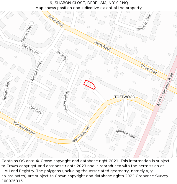 9, SHARON CLOSE, DEREHAM, NR19 1NQ: Location map and indicative extent of plot