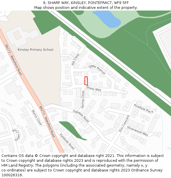 9, SHARP WAY, KINSLEY, PONTEFRACT, WF9 5FF: Location map and indicative extent of plot