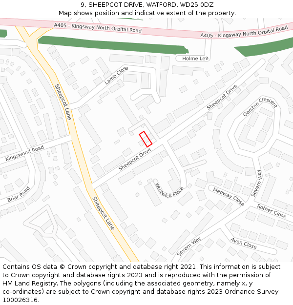 9, SHEEPCOT DRIVE, WATFORD, WD25 0DZ: Location map and indicative extent of plot