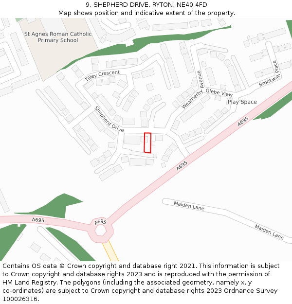 9, SHEPHERD DRIVE, RYTON, NE40 4FD: Location map and indicative extent of plot