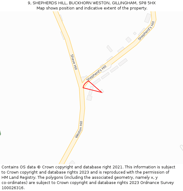 9, SHEPHERDS HILL, BUCKHORN WESTON, GILLINGHAM, SP8 5HX: Location map and indicative extent of plot