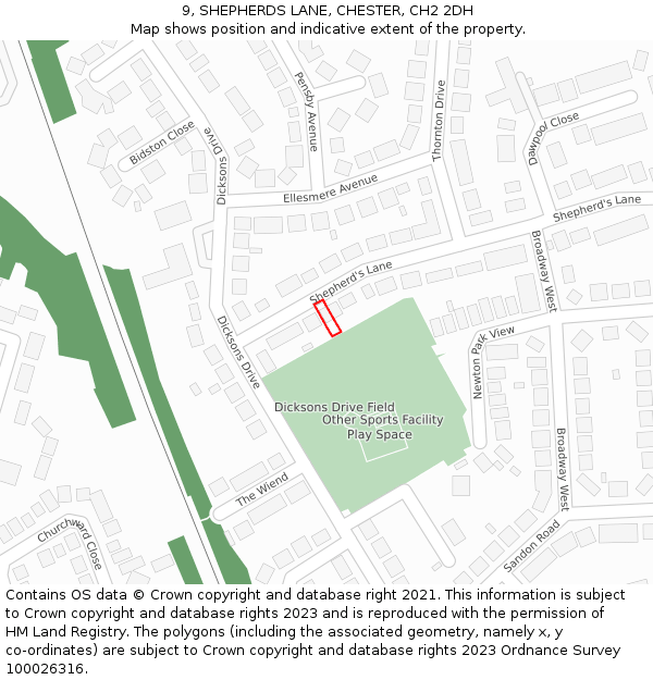 9, SHEPHERDS LANE, CHESTER, CH2 2DH: Location map and indicative extent of plot