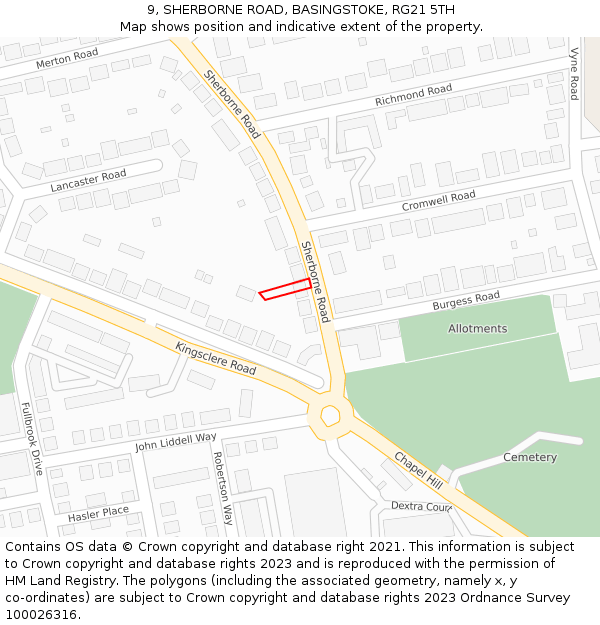 9, SHERBORNE ROAD, BASINGSTOKE, RG21 5TH: Location map and indicative extent of plot