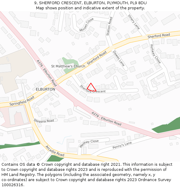 9, SHERFORD CRESCENT, ELBURTON, PLYMOUTH, PL9 8DU: Location map and indicative extent of plot