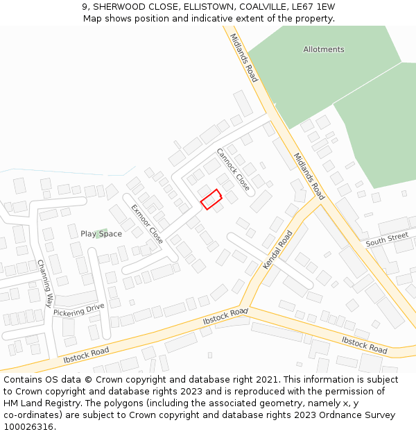 9, SHERWOOD CLOSE, ELLISTOWN, COALVILLE, LE67 1EW: Location map and indicative extent of plot