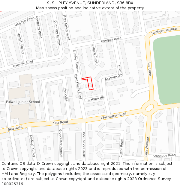 9, SHIPLEY AVENUE, SUNDERLAND, SR6 8BX: Location map and indicative extent of plot