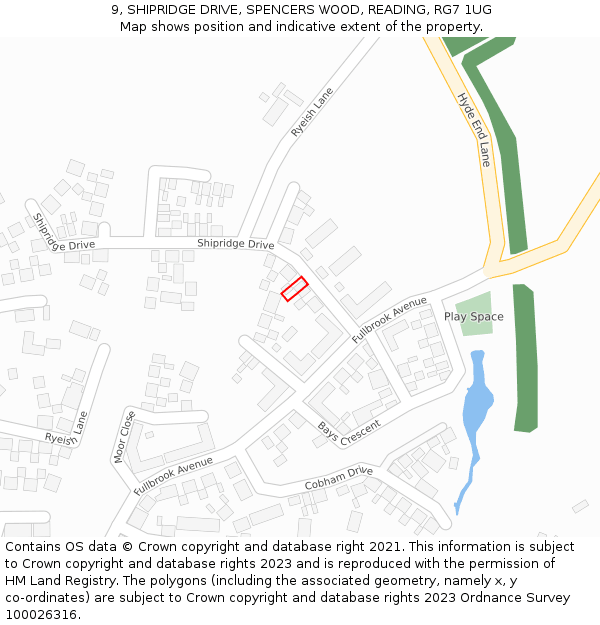 9, SHIPRIDGE DRIVE, SPENCERS WOOD, READING, RG7 1UG: Location map and indicative extent of plot