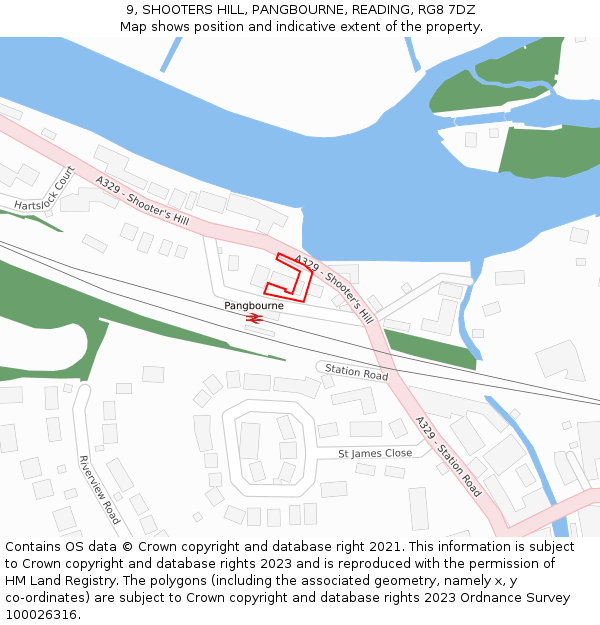 9, SHOOTERS HILL, PANGBOURNE, READING, RG8 7DZ: Location map and indicative extent of plot