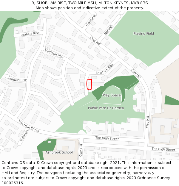 9, SHORHAM RISE, TWO MILE ASH, MILTON KEYNES, MK8 8BS: Location map and indicative extent of plot