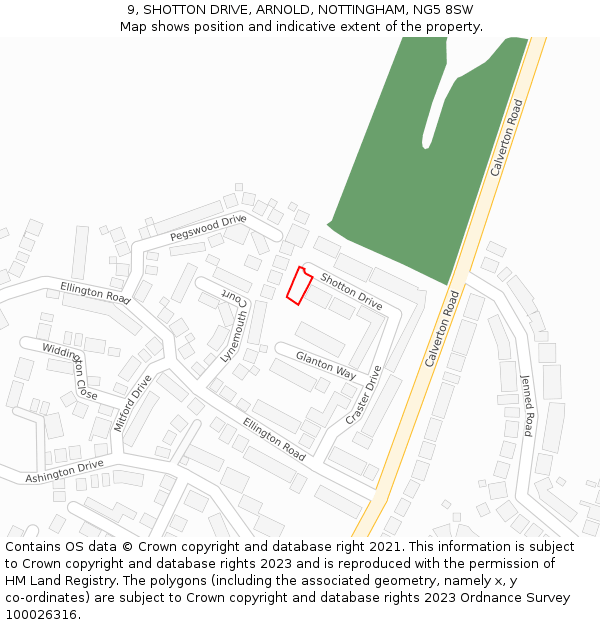 9, SHOTTON DRIVE, ARNOLD, NOTTINGHAM, NG5 8SW: Location map and indicative extent of plot