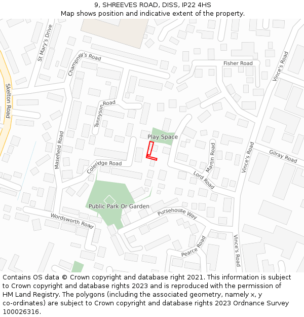 9, SHREEVES ROAD, DISS, IP22 4HS: Location map and indicative extent of plot