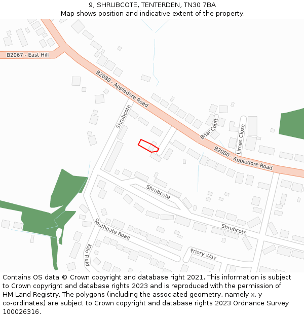9, SHRUBCOTE, TENTERDEN, TN30 7BA: Location map and indicative extent of plot