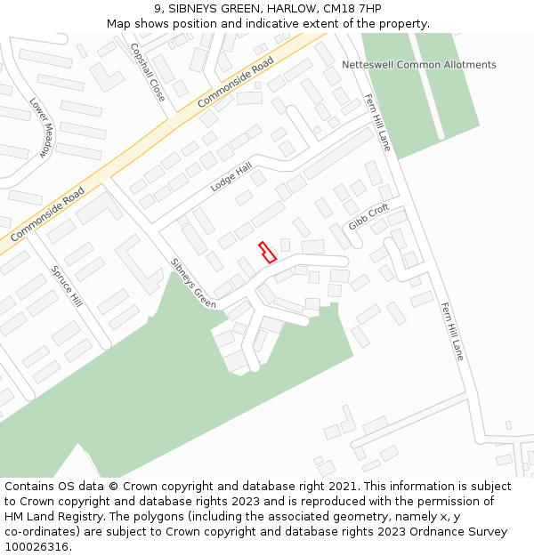 9, SIBNEYS GREEN, HARLOW, CM18 7HP: Location map and indicative extent of plot