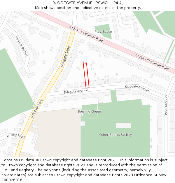 9, SIDEGATE AVENUE, IPSWICH, IP4 4JJ: Location map and indicative extent of plot