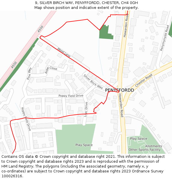 9, SILVER BIRCH WAY, PENYFFORDD, CHESTER, CH4 0GH: Location map and indicative extent of plot