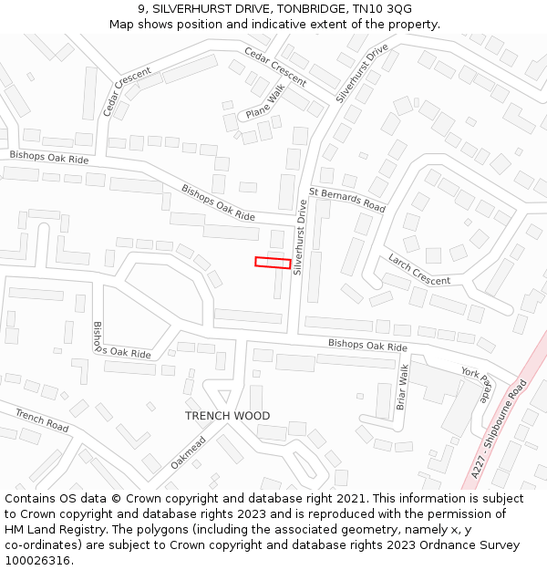 9, SILVERHURST DRIVE, TONBRIDGE, TN10 3QG: Location map and indicative extent of plot