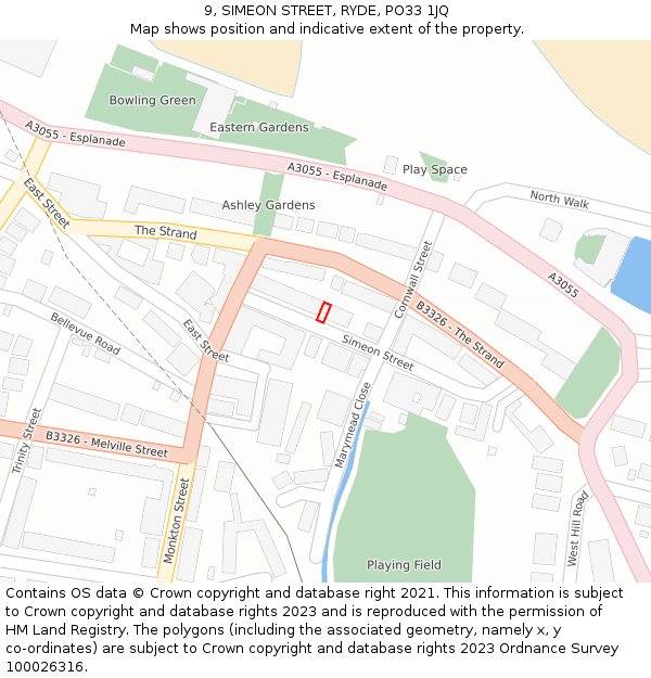 9, SIMEON STREET, RYDE, PO33 1JQ: Location map and indicative extent of plot