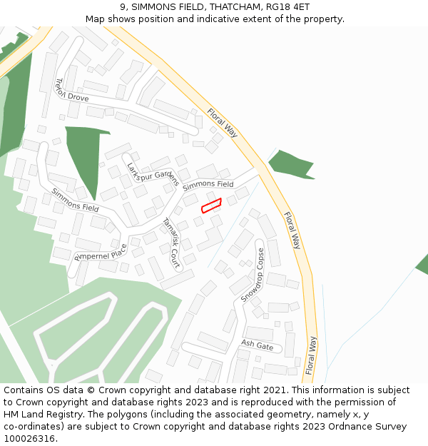 9, SIMMONS FIELD, THATCHAM, RG18 4ET: Location map and indicative extent of plot