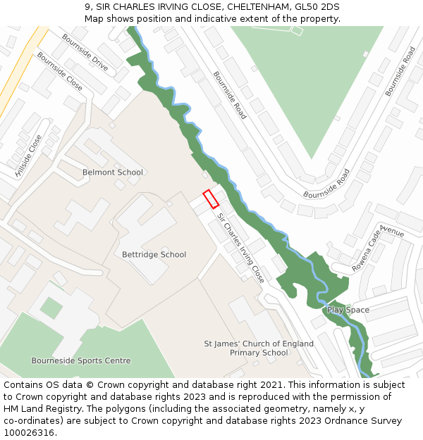 9, SIR CHARLES IRVING CLOSE, CHELTENHAM, GL50 2DS: Location map and indicative extent of plot