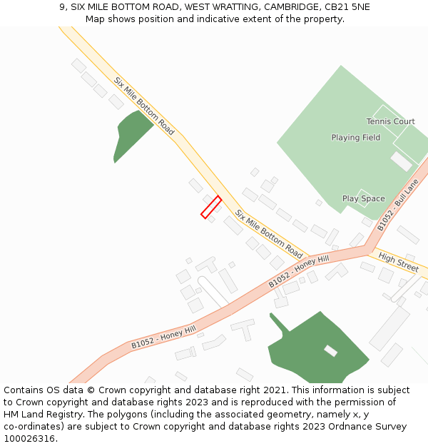 9, SIX MILE BOTTOM ROAD, WEST WRATTING, CAMBRIDGE, CB21 5NE: Location map and indicative extent of plot