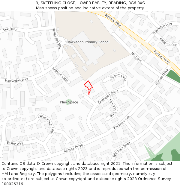9, SKEFFLING CLOSE, LOWER EARLEY, READING, RG6 3XS: Location map and indicative extent of plot