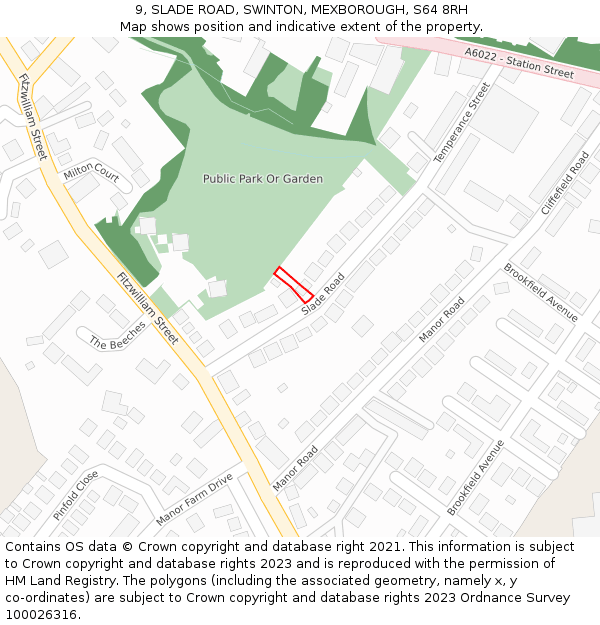 9, SLADE ROAD, SWINTON, MEXBOROUGH, S64 8RH: Location map and indicative extent of plot