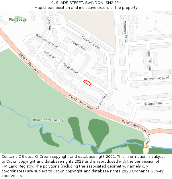 9, SLADE STREET, SWINDON, SN2 2FH: Location map and indicative extent of plot