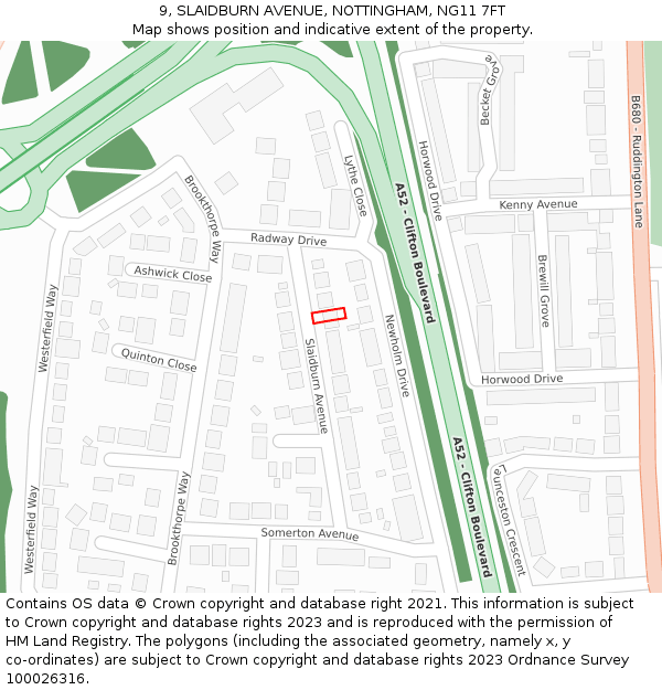 9, SLAIDBURN AVENUE, NOTTINGHAM, NG11 7FT: Location map and indicative extent of plot