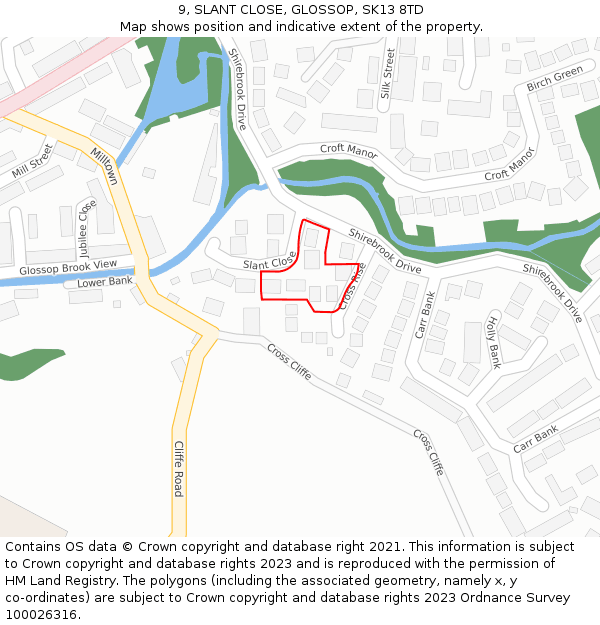 9, SLANT CLOSE, GLOSSOP, SK13 8TD: Location map and indicative extent of plot