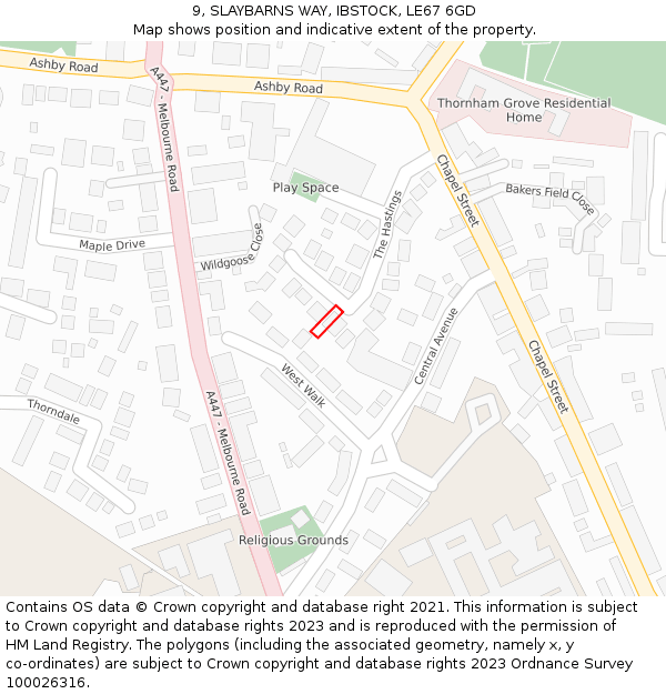 9, SLAYBARNS WAY, IBSTOCK, LE67 6GD: Location map and indicative extent of plot