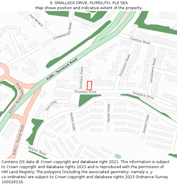 9, SMALLACK DRIVE, PLYMOUTH, PL6 5EA: Location map and indicative extent of plot