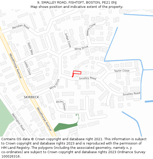 9, SMALLEY ROAD, FISHTOFT, BOSTON, PE21 0NJ: Location map and indicative extent of plot