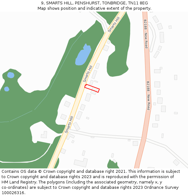 9, SMARTS HILL, PENSHURST, TONBRIDGE, TN11 8EG: Location map and indicative extent of plot