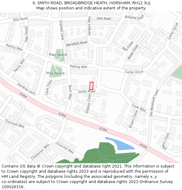 9, SMITH ROAD, BROADBRIDGE HEATH, HORSHAM, RH12 3UJ: Location map and indicative extent of plot