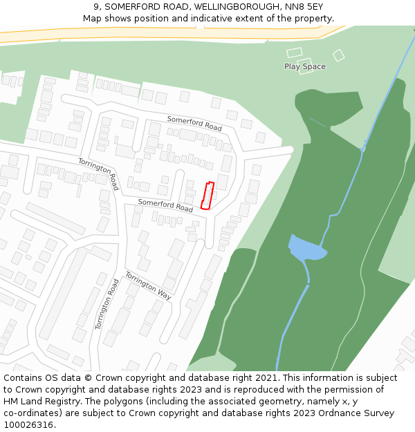 9, SOMERFORD ROAD, WELLINGBOROUGH, NN8 5EY: Location map and indicative extent of plot