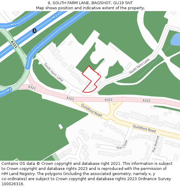 9, SOUTH FARM LANE, BAGSHOT, GU19 5NT: Location map and indicative extent of plot