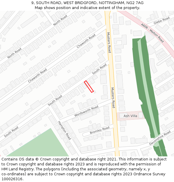 9, SOUTH ROAD, WEST BRIDGFORD, NOTTINGHAM, NG2 7AG: Location map and indicative extent of plot