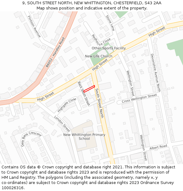 9, SOUTH STREET NORTH, NEW WHITTINGTON, CHESTERFIELD, S43 2AA: Location map and indicative extent of plot