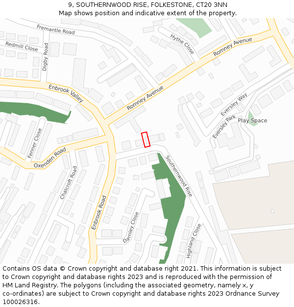 9, SOUTHERNWOOD RISE, FOLKESTONE, CT20 3NN: Location map and indicative extent of plot