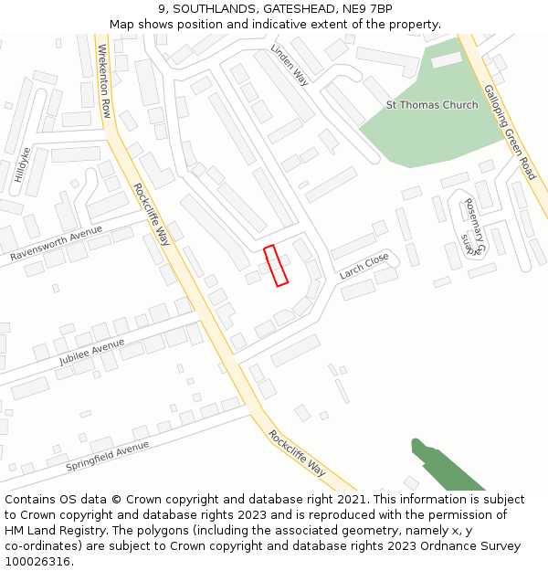9, SOUTHLANDS, GATESHEAD, NE9 7BP: Location map and indicative extent of plot