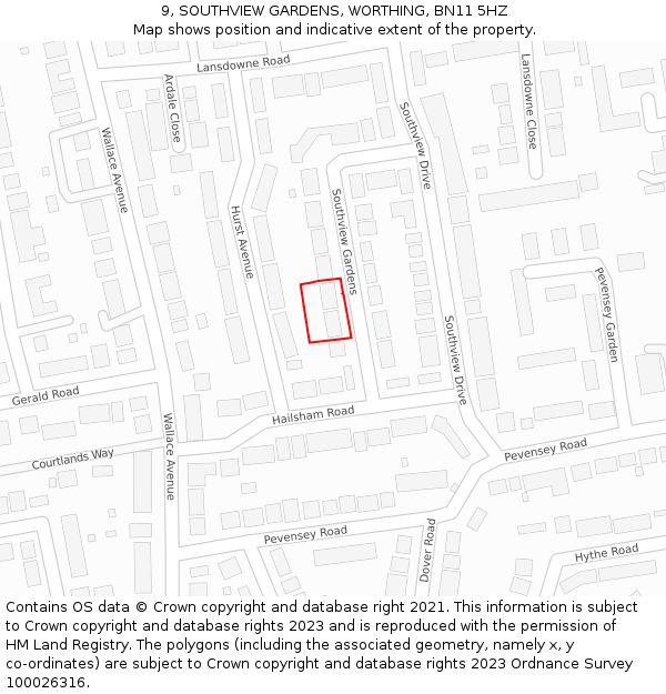 9, SOUTHVIEW GARDENS, WORTHING, BN11 5HZ: Location map and indicative extent of plot