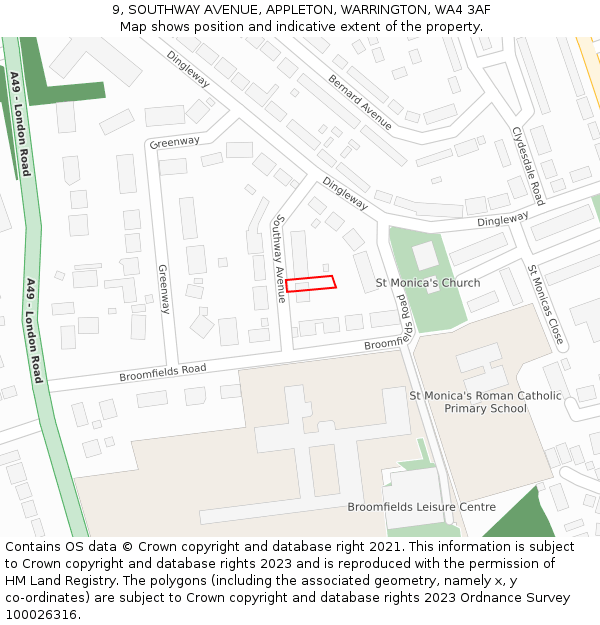 9, SOUTHWAY AVENUE, APPLETON, WARRINGTON, WA4 3AF: Location map and indicative extent of plot