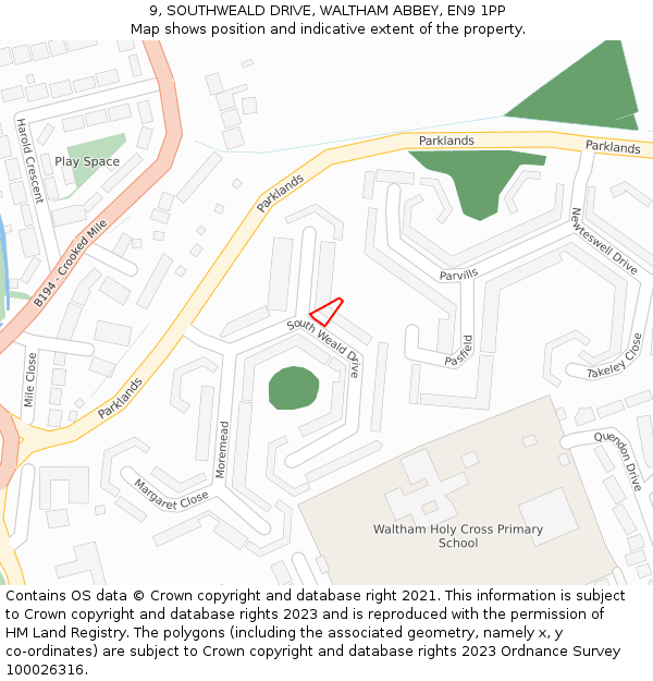 9, SOUTHWEALD DRIVE, WALTHAM ABBEY, EN9 1PP: Location map and indicative extent of plot