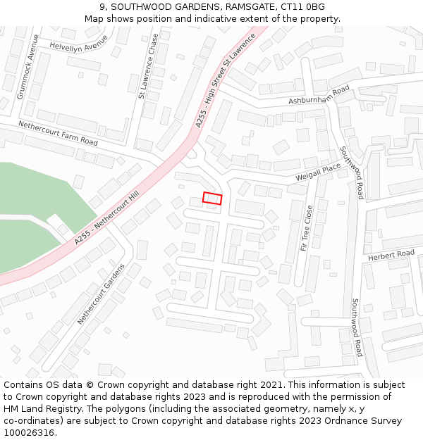 9, SOUTHWOOD GARDENS, RAMSGATE, CT11 0BG: Location map and indicative extent of plot